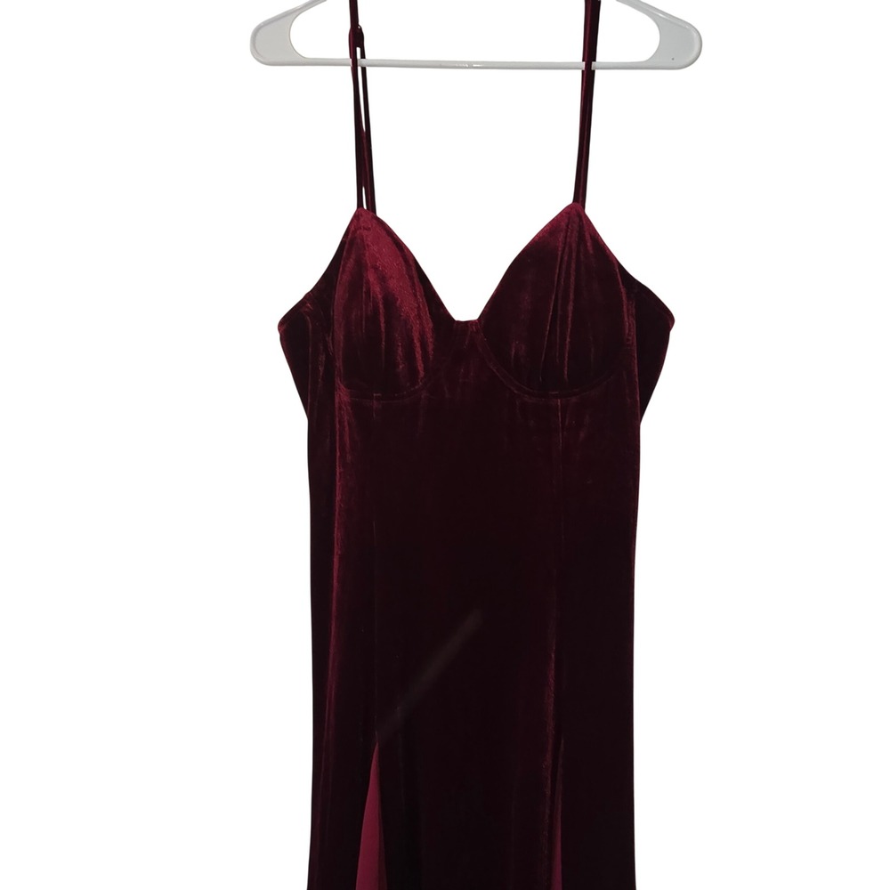 Lulus Burgundy Velvet Maxi Dress Sweetheart Chiffon Godet Inset Evening Gown XL - Picture 3 of 16